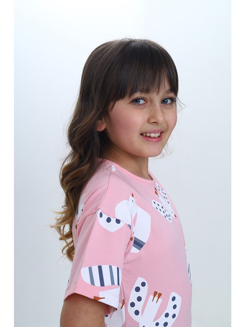 Pembe Kız Çocuk Baskılı Bisiklet Yaka Kısa Kollu Tişört 24981-3