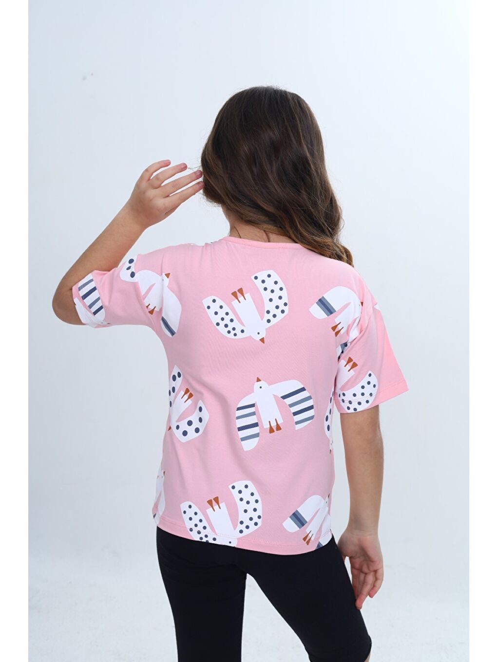 Pembe Kız Çocuk Baskılı Bisiklet Yaka Kısa Kollu Tişört 24981-4