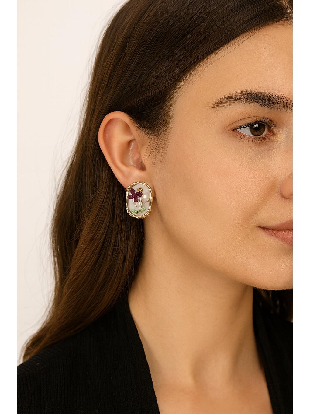 Sarı Mineli Bahar İnci Dalı Kadın Küpe-1