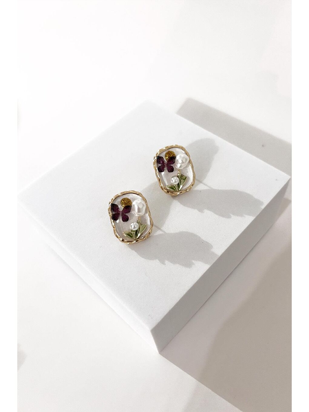 Sarı Mineli Bahar İnci Dalı Kadın Küpe-2