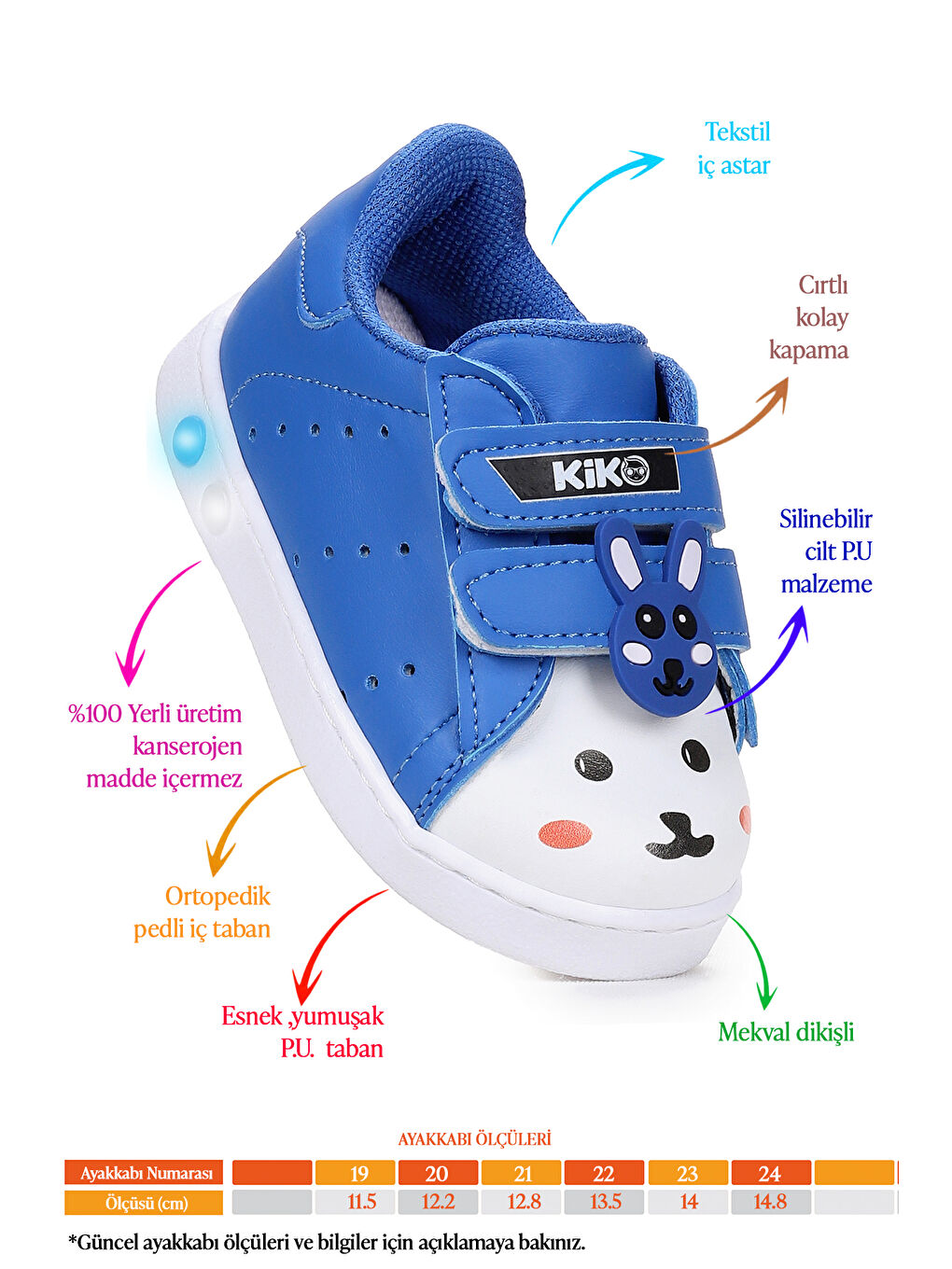 Mavi Bart Cırtlı Işıklı Erkek Bebek Spor Ayakkabı-1