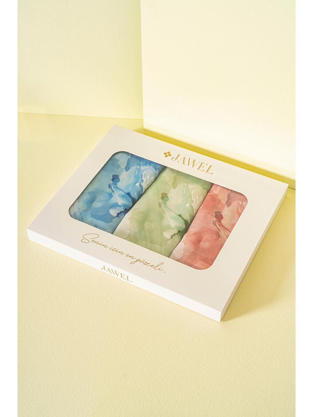 Karışık Kadın Aquarelle Soft Şal Paketi (İndigo-Yeşil-Krem Bordo)-1