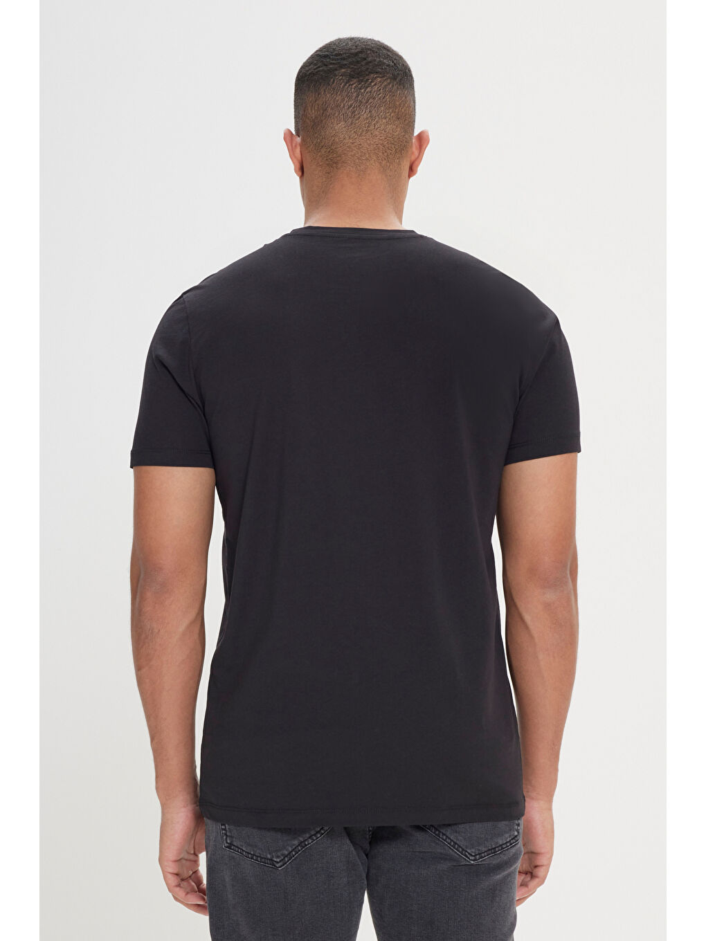 Erkek Siyah Standart Fit Normal Kesim %100 Pamuk Bisiklet Yaka Tişört-3