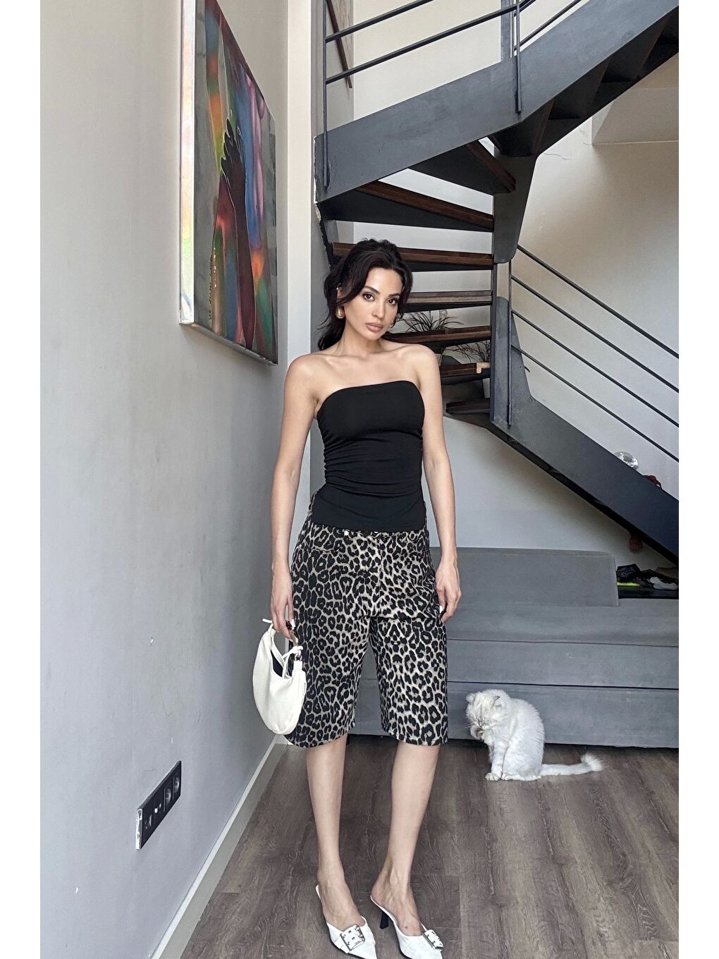 Kadın Siyah Yırtmaçlı Crop 0309-6