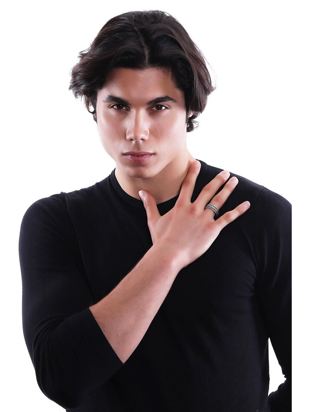 Gri Erkek Antik Gümüş Kaplama Ayarlanabilir Kabartma Örgü Dokulu Yüzük-5