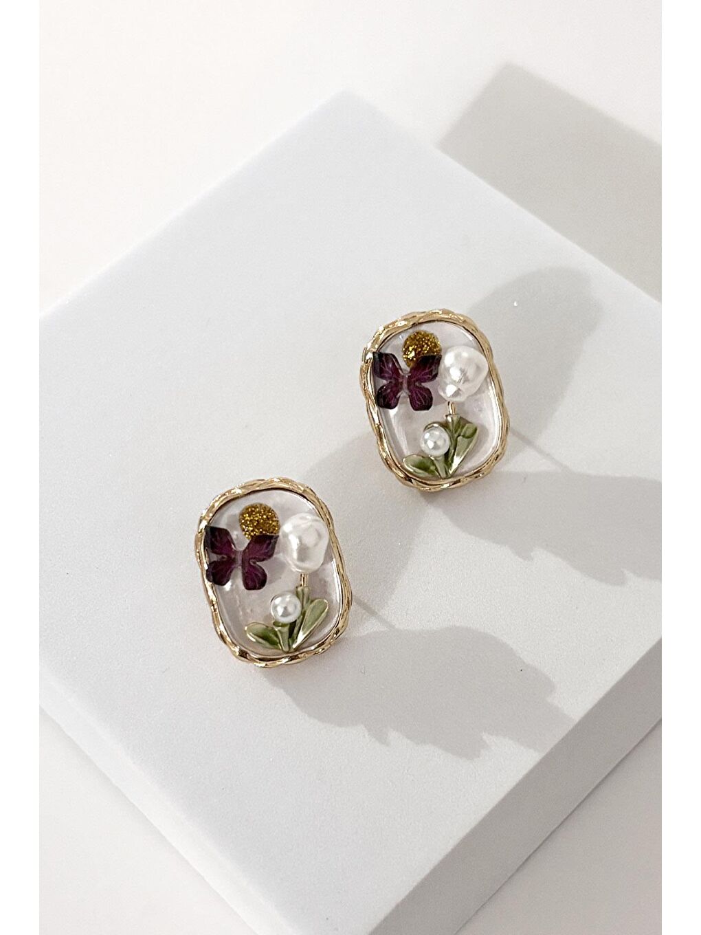 Sarı Mineli Bahar İnci Dalı Kadın Küpe-4