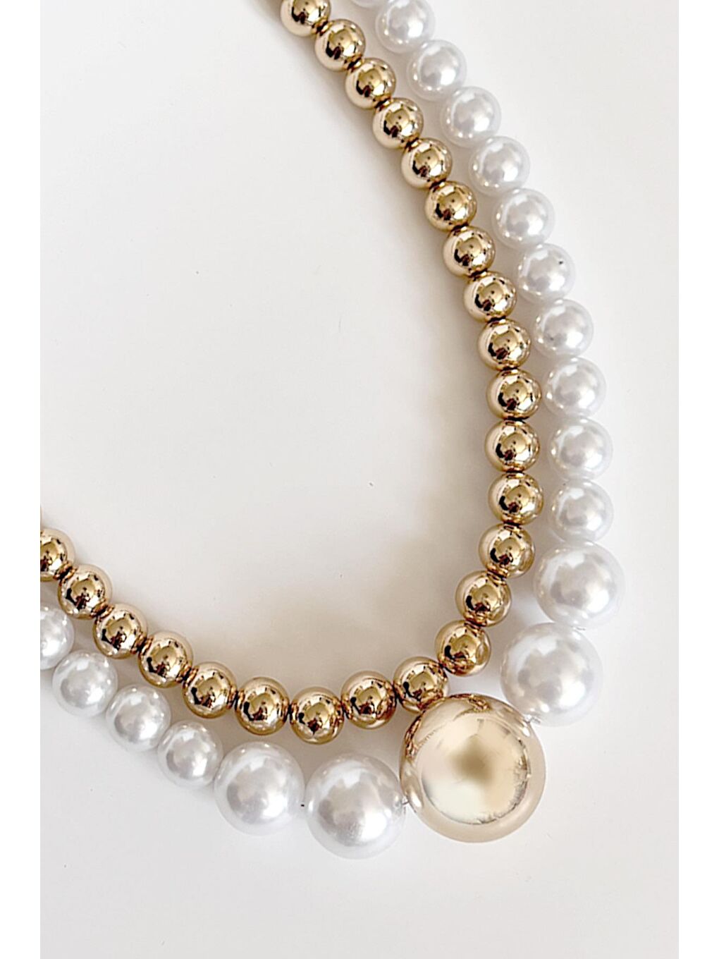 Sarı Çift Sıra Büyük İncili Kolye-1