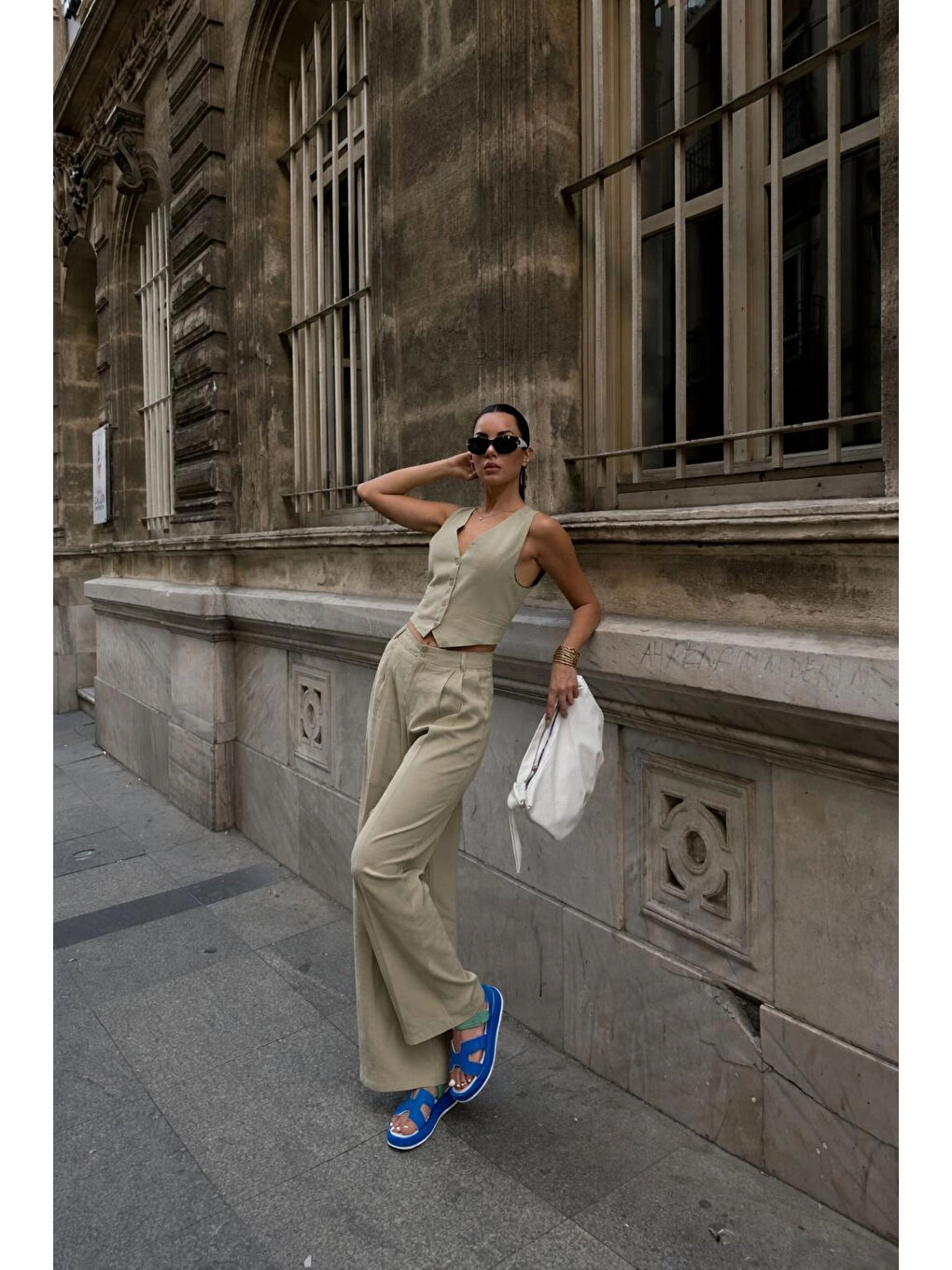 Bej Kadın Vizon Yelek Pantolon Takım 0999-10042