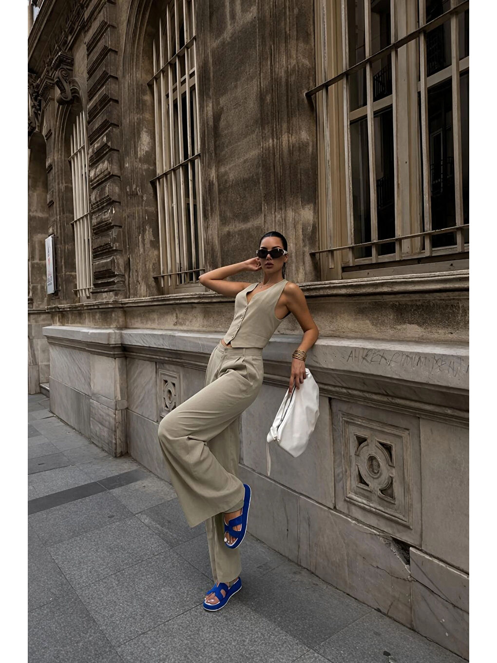 Bej Kadın Vizon Yelek Pantolon Takım 0999-10042-1