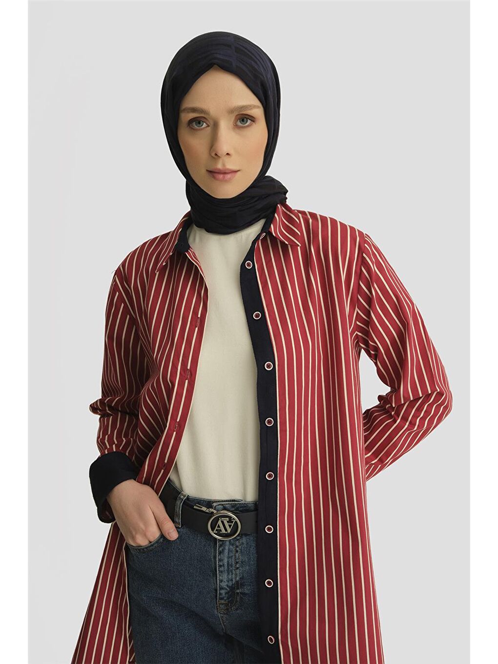 Bordo Çizgili Tunik Ortd9438 Bodro-1