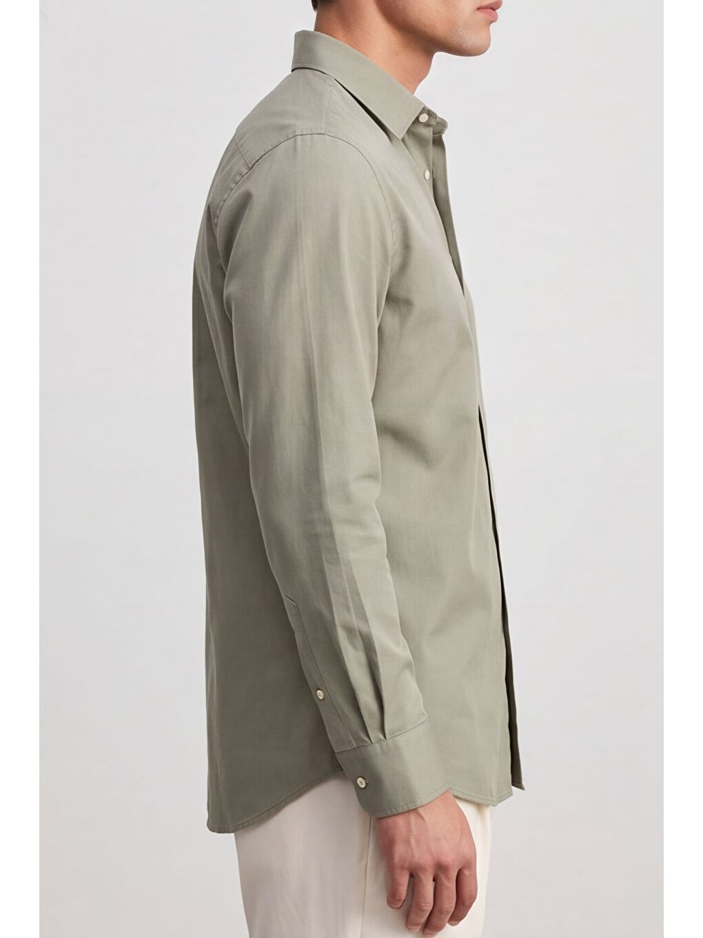 Erkek Haki Normal Kesim Regular Fit %100 Pamuk Gabardin Uzun Kollu Klasik Yaka Gömlek-3