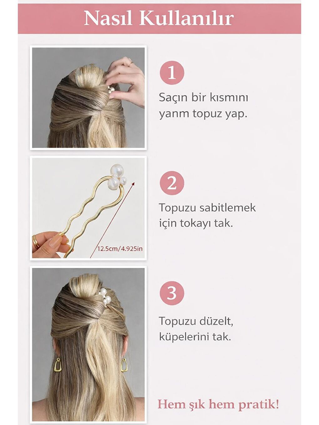 Sarı İnci Detaylı Topuz Tokası-1