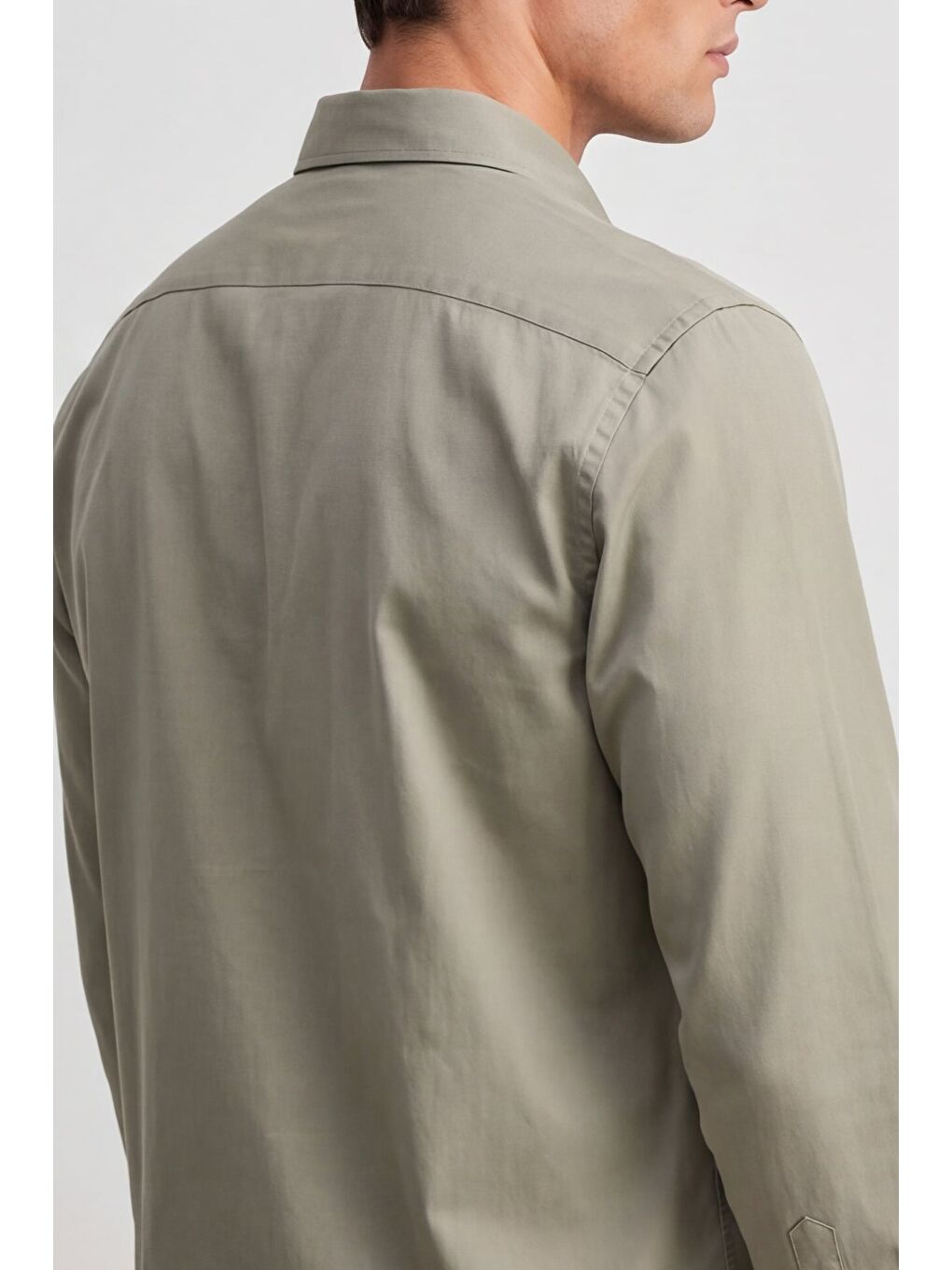 Erkek Haki Normal Kesim Regular Fit %100 Pamuk Gabardin Uzun Kollu Klasik Yaka Gömlek-5