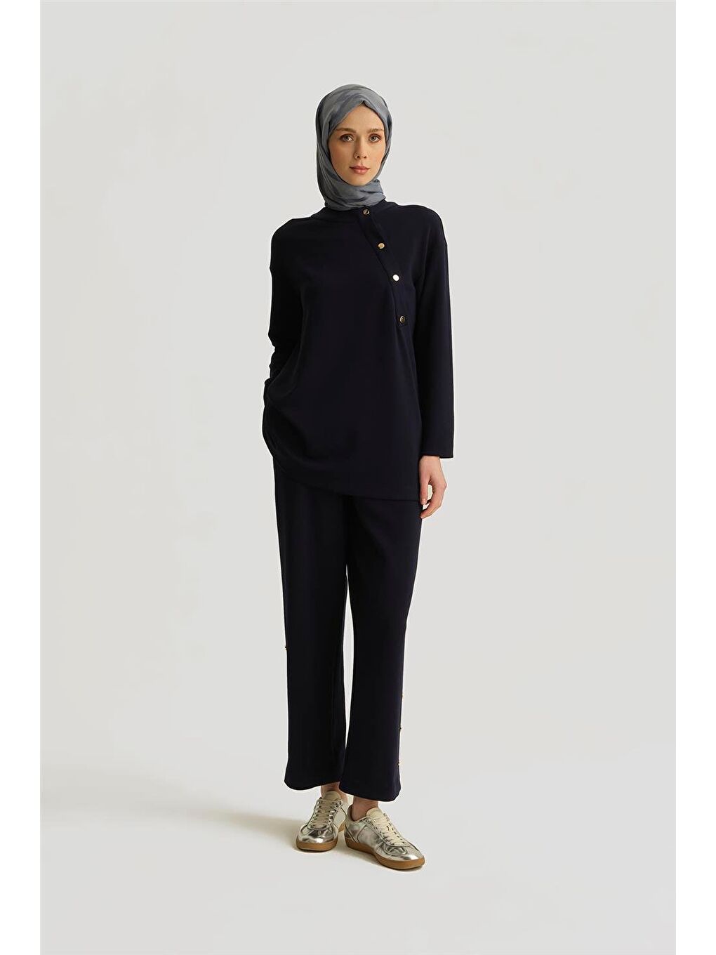 Zımba Detaylı Örme Takım 25Yh615 Lacivert