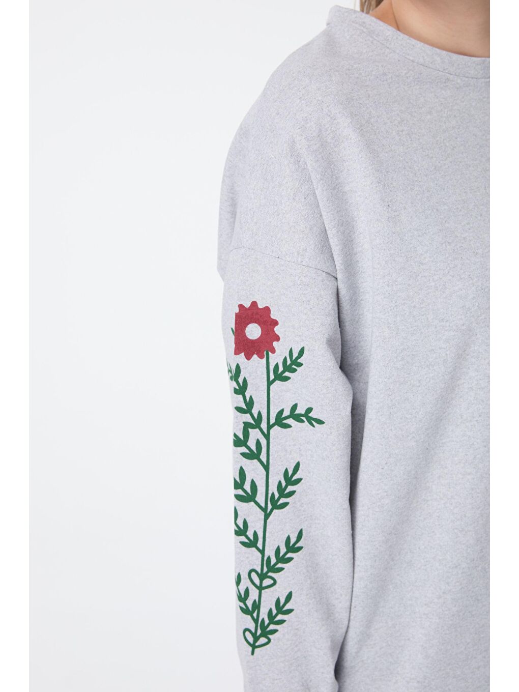 Bisiklet Yaka Kadın Gri Sweat - 13060-4