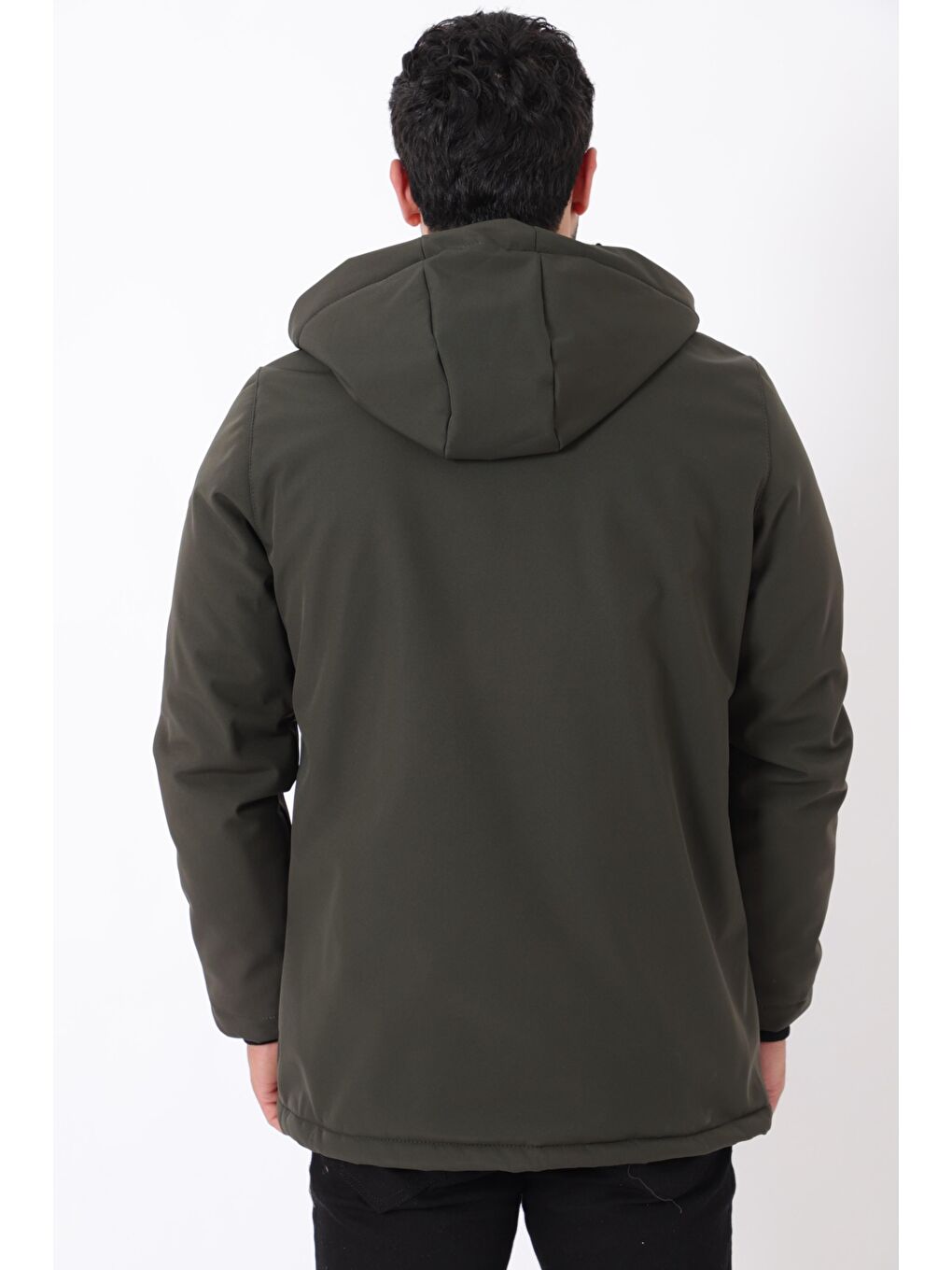 Haki Uzay Kapüşonlu İçi Kürklü Softshell Kışlık Mont PLDP 3010_50454-5