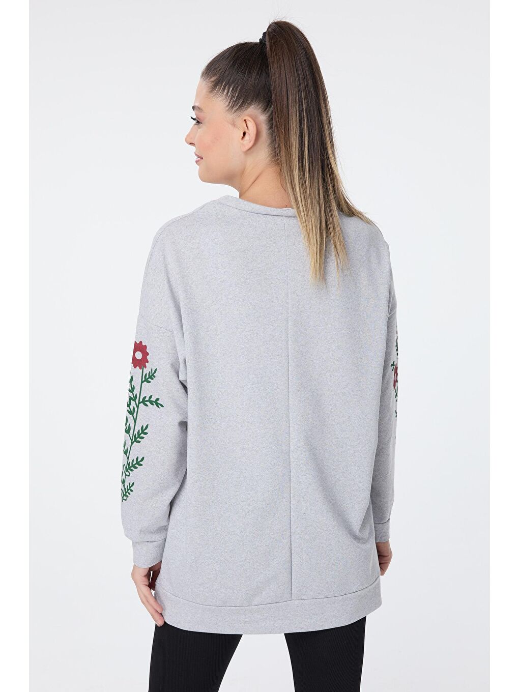 Bisiklet Yaka Kadın Gri Sweat - 13060-5