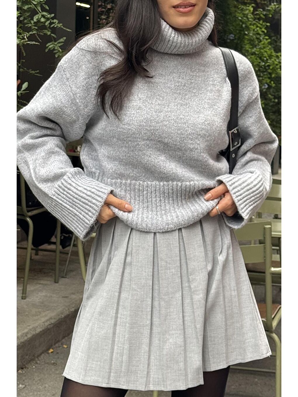 Gri Boğazlı Kadın Triko Kazak Mg2255