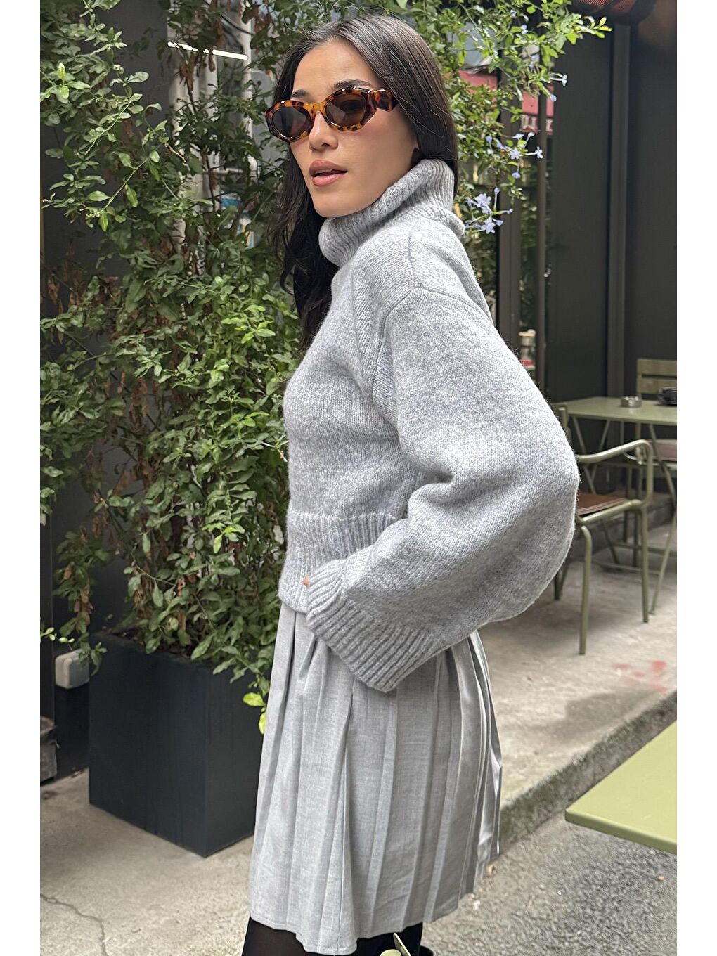 Gri Boğazlı Kadın Triko Kazak Mg2255-1