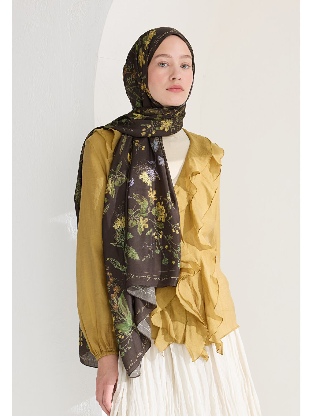 Kahverengi Garden Joy Floş Viskon Şal Kahve