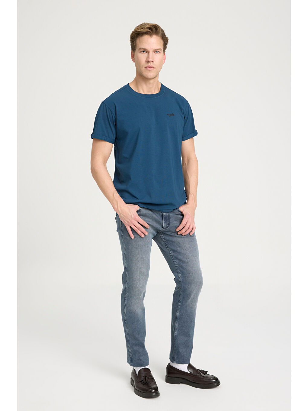 İndigo Loose Fit Rahat Kesim Bisiklet Yaka %100 Pamuk Lacivert Tişört-2