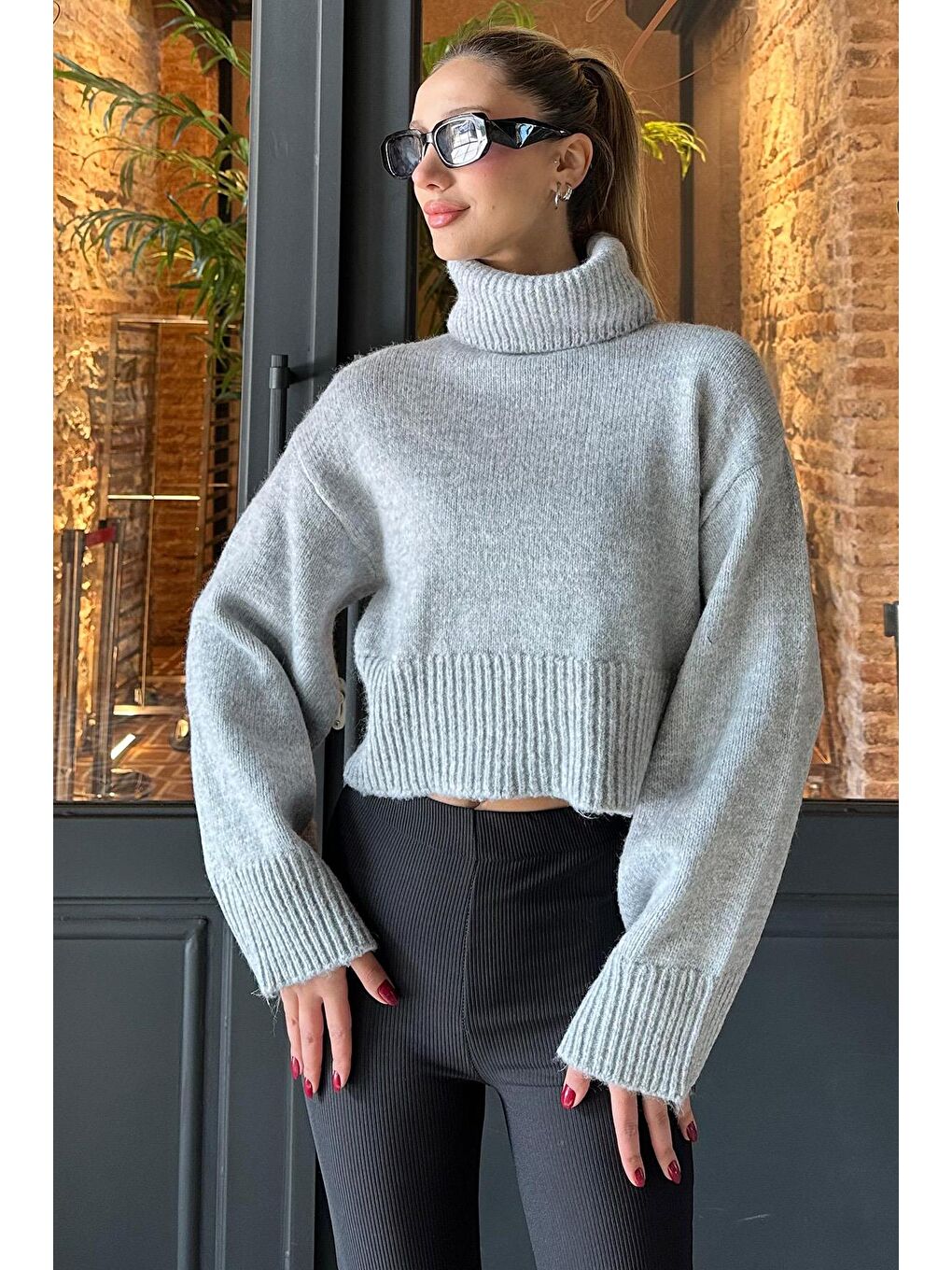 Gri Boğazlı Kadın Triko Kazak Mg2255-4