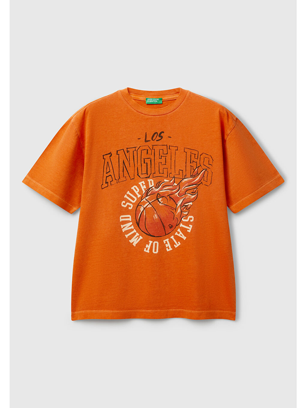 Erkek Çocuk Turuncu Slogan Baskılı Soluk Efektli Tişört