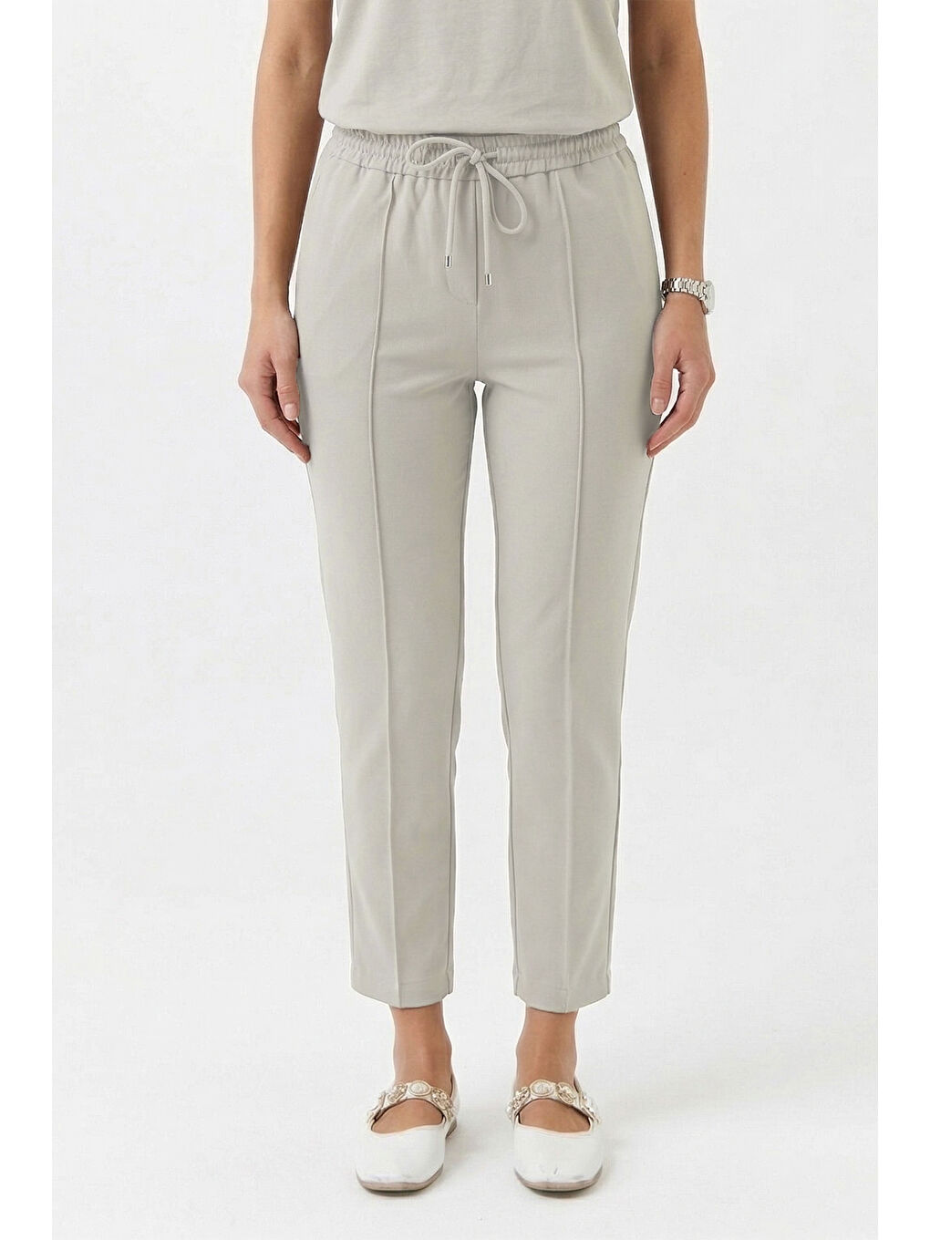 Bej Yandan Cepli Nervür Dikiş Detay Pantolon 153 Taş