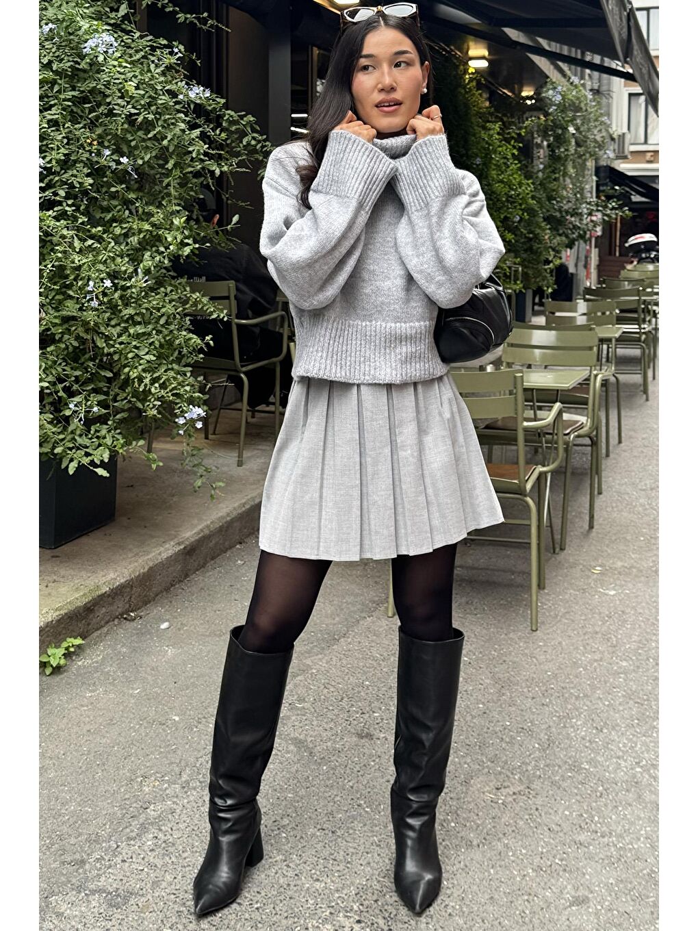 Gri Boğazlı Kadın Triko Kazak Mg2255-5