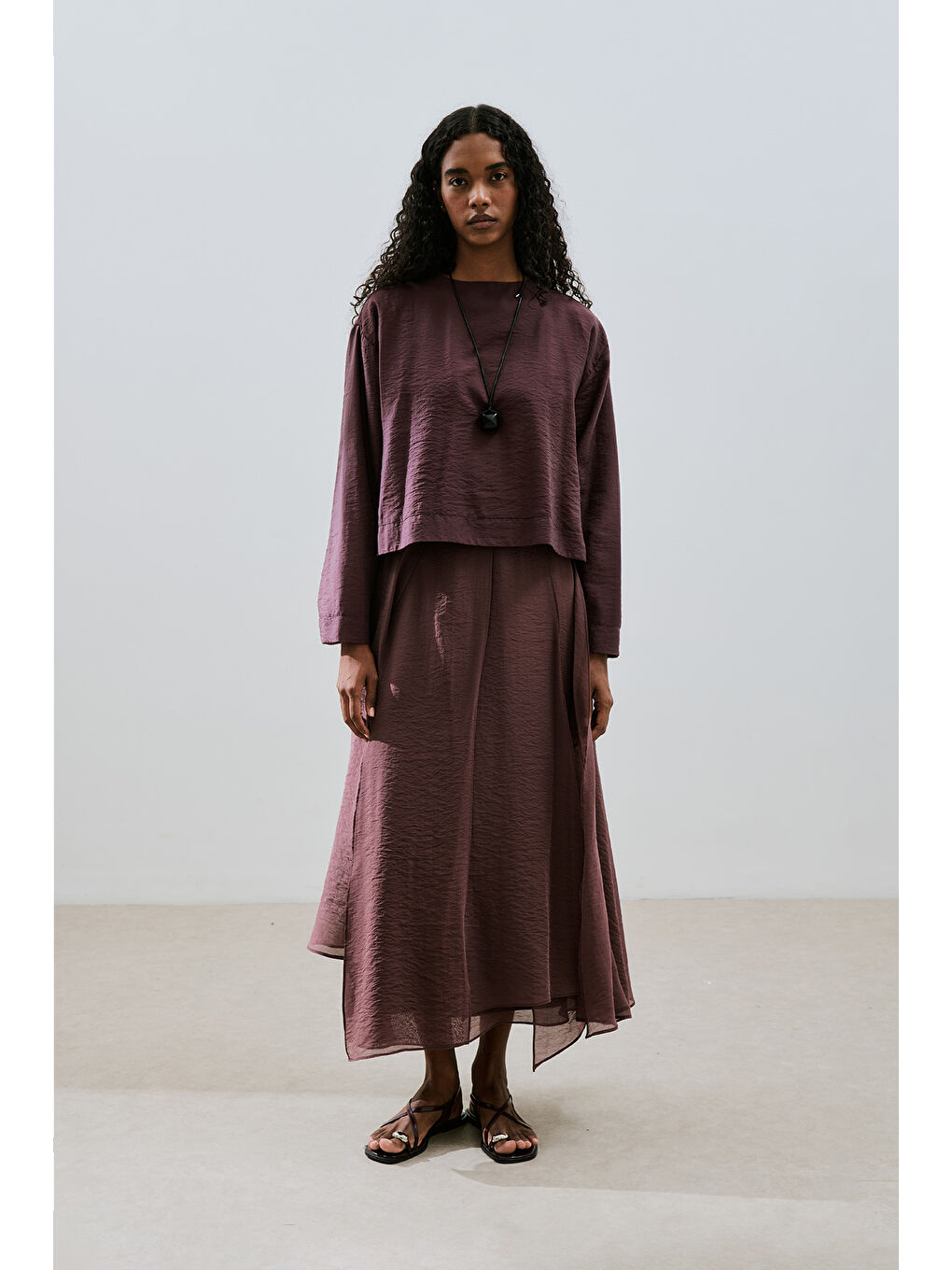 Geniş Kol Dökümlü Bluz Bordo-1