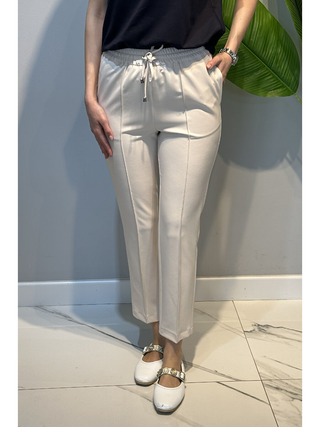 Bej Yandan Cepli Nervür Dikiş Detay Pantolon 153 Taş-1