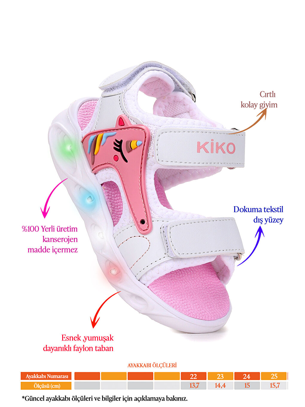 Beyaz Günlük Işıklı Cırtlı Kız Bebek Sandalet Ayakkabı-1