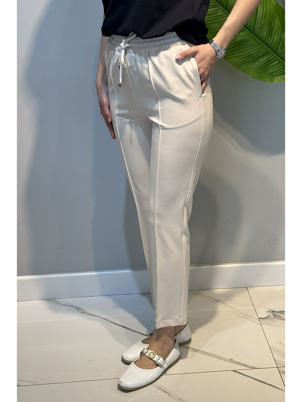 Bej Yandan Cepli Nervür Dikiş Detay Pantolon 153 Taş-2