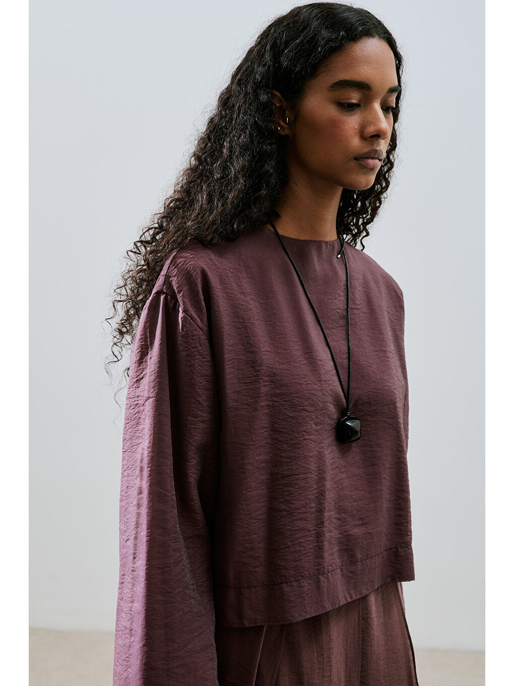 Geniş Kol Dökümlü Bluz Bordo-2