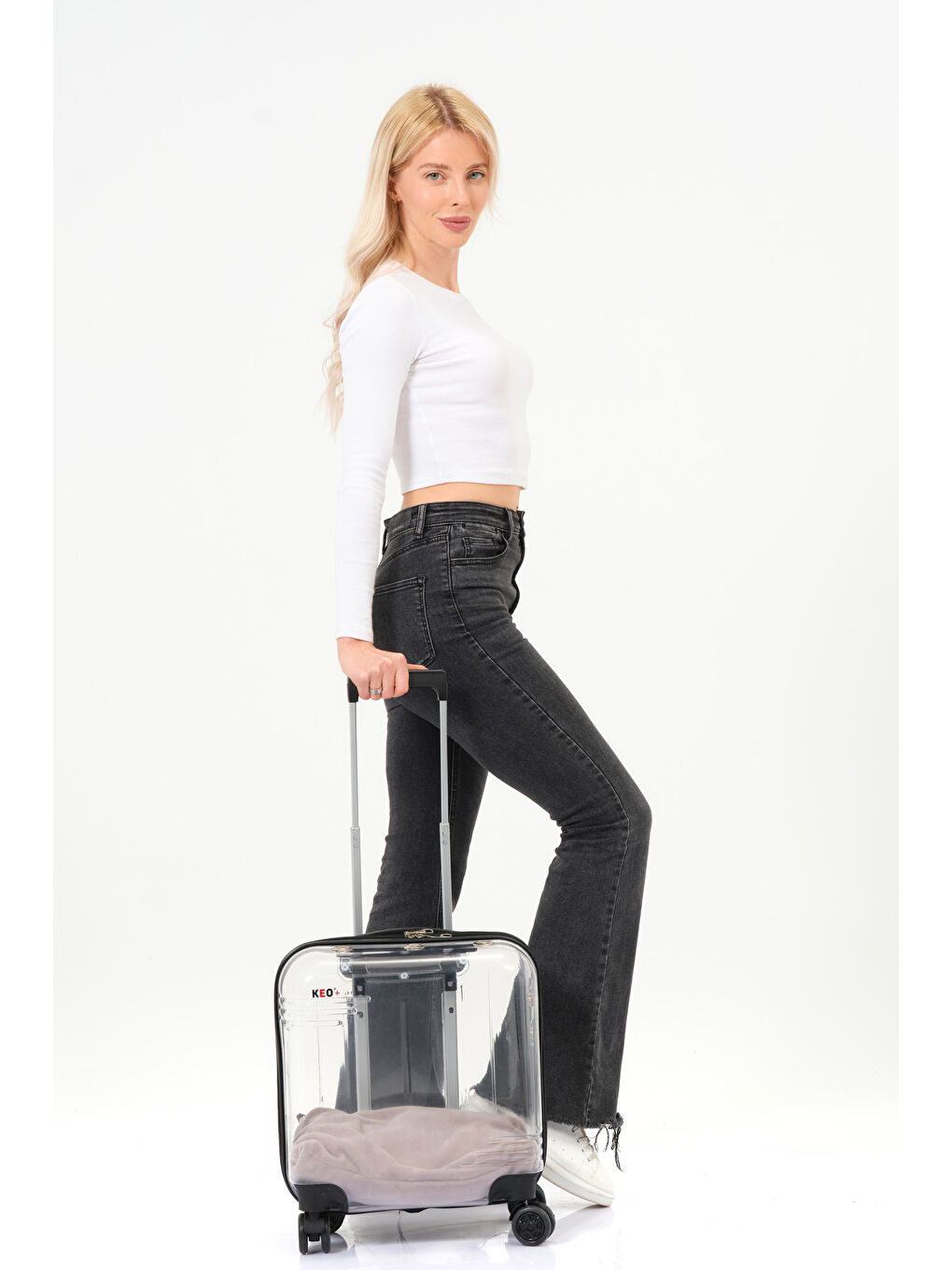 Şeffaf Evcil Hayvan Valizi Siyah Aksesuarlı – 360° Döner Tekerlekli-2