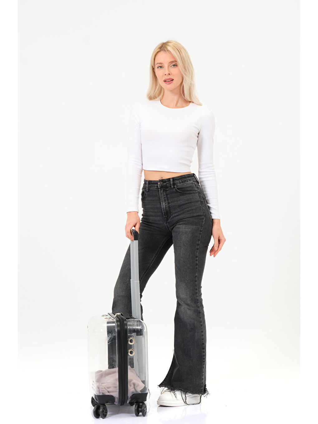 Şeffaf Evcil Hayvan Valizi Siyah Aksesuarlı – 360° Döner Tekerlekli-6