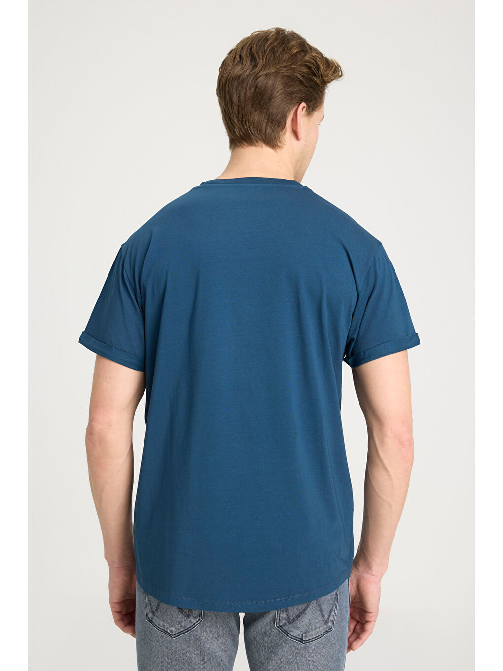 İndigo Loose Fit Rahat Kesim Bisiklet Yaka %100 Pamuk Lacivert Tişört-4