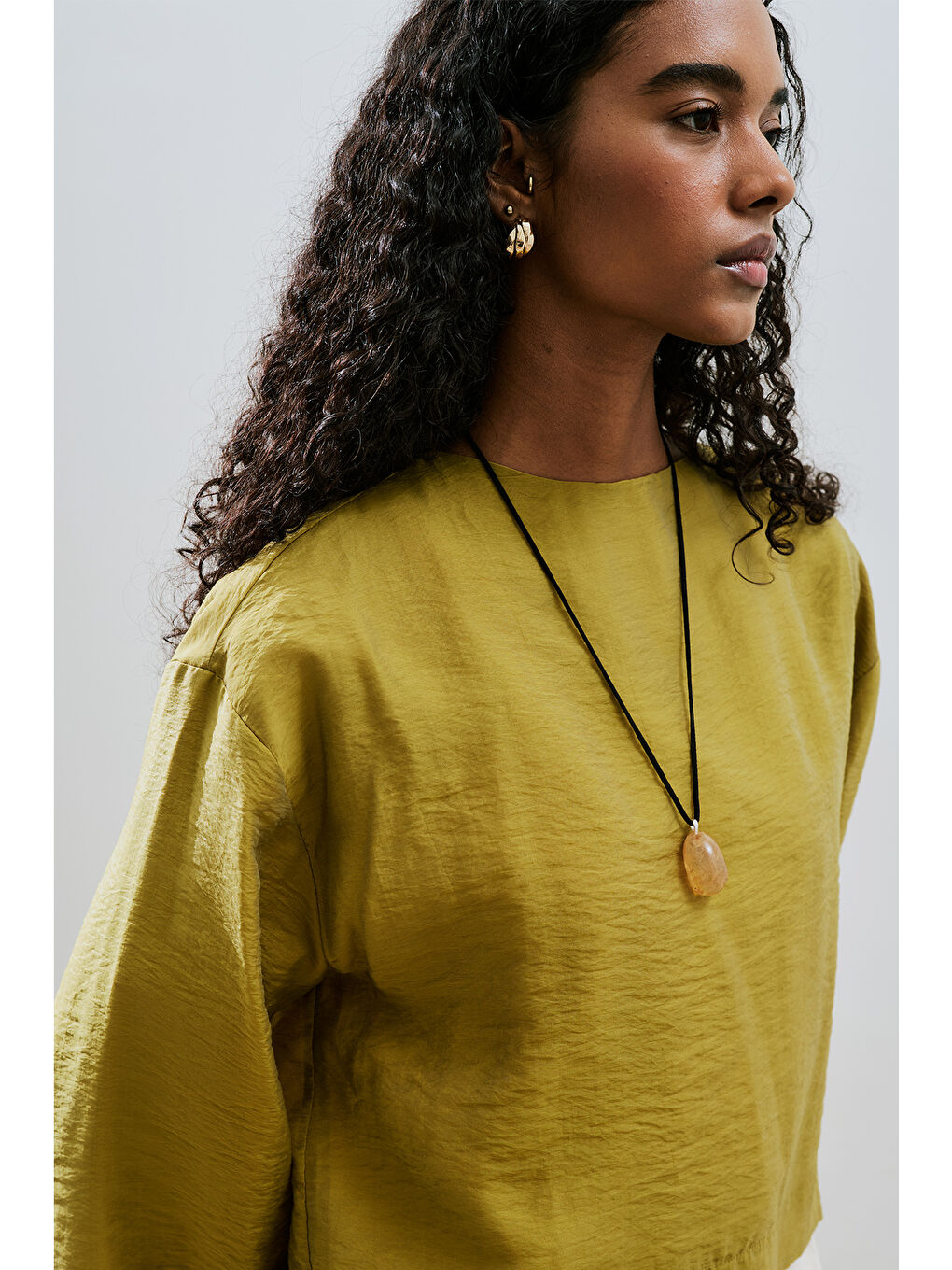 Geniş Kol Dökümlü Bluz Sarı-1