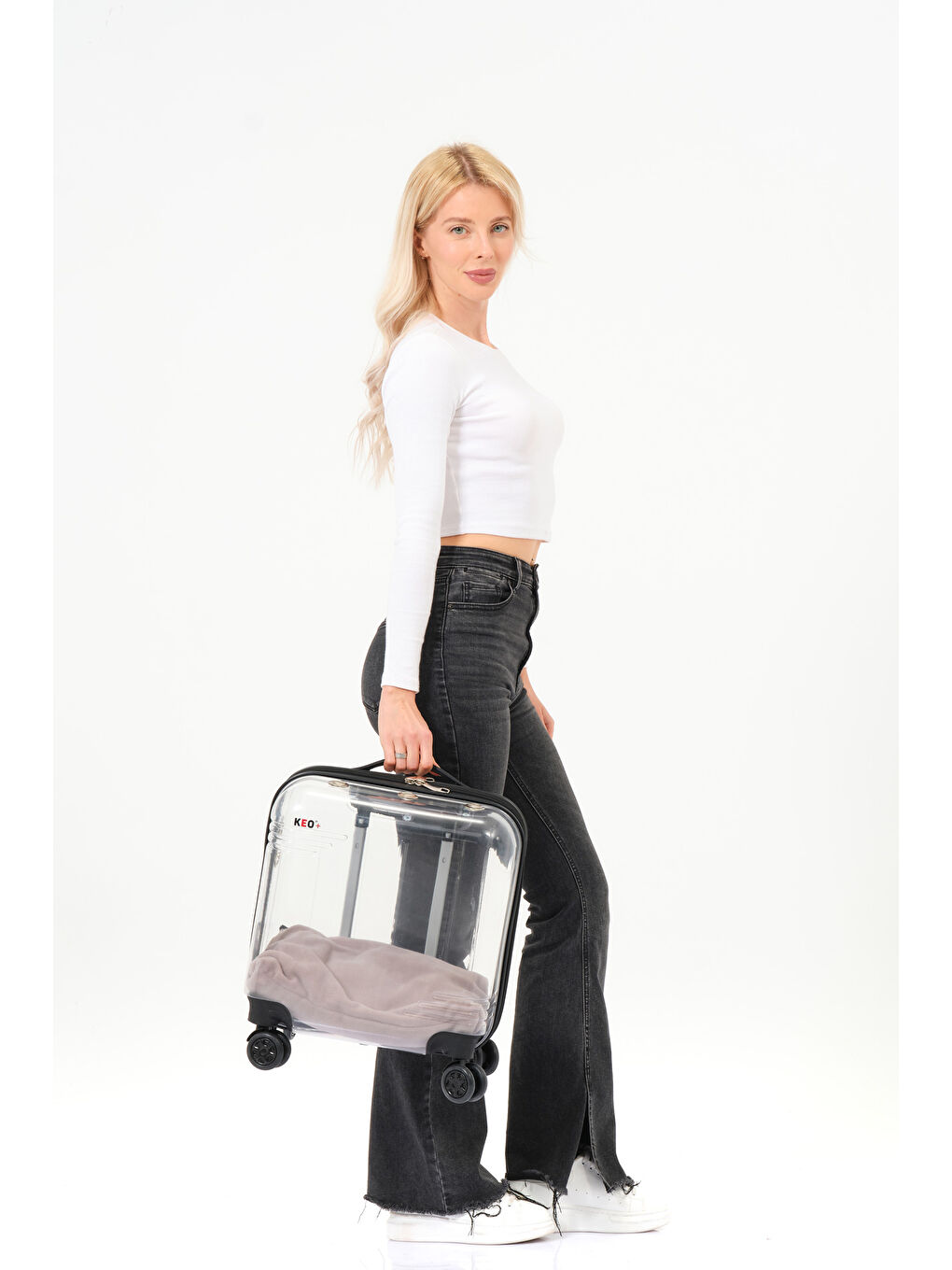 Şeffaf Evcil Hayvan Valizi Siyah Aksesuarlı – 360° Döner Tekerlekli-8