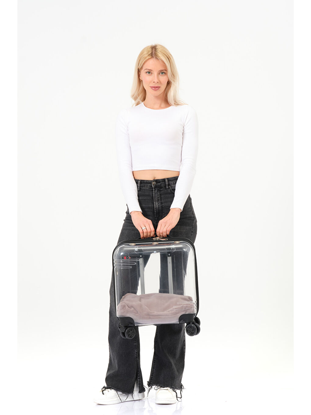 Şeffaf Evcil Hayvan Valizi Siyah Aksesuarlı – 360° Döner Tekerlekli-9