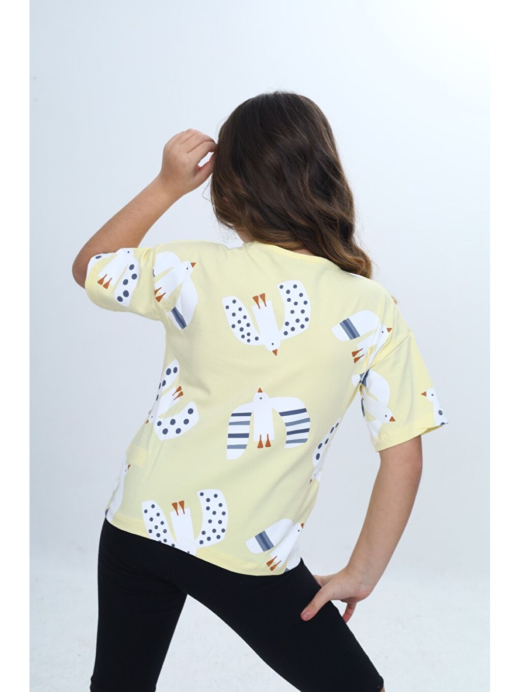 Sarı Kız Çocuk Baskılı Bisiklet Yaka Kısa Kollu Tişört 24981-4