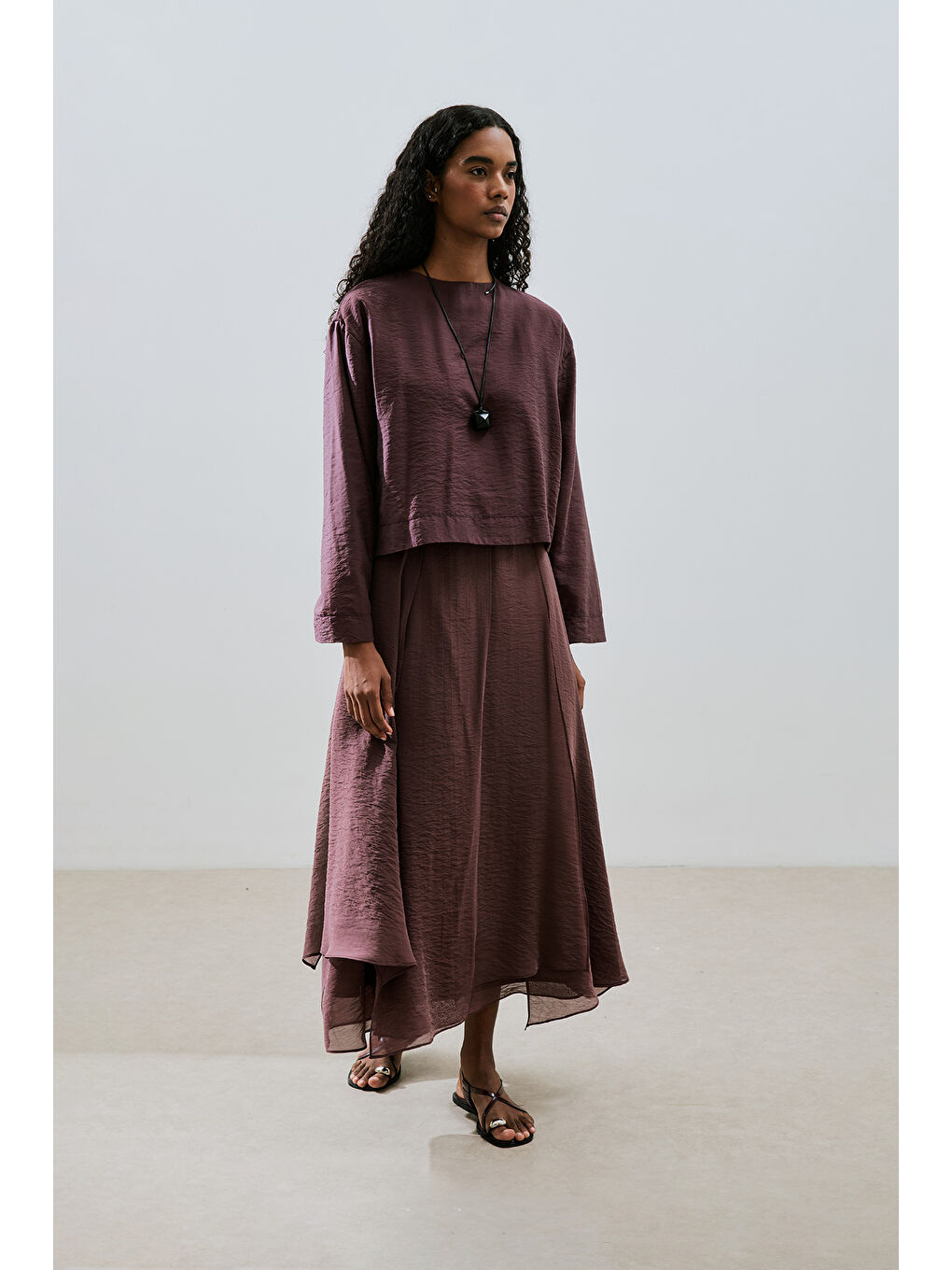 Geniş Kol Dökümlü Bluz Bordo-3