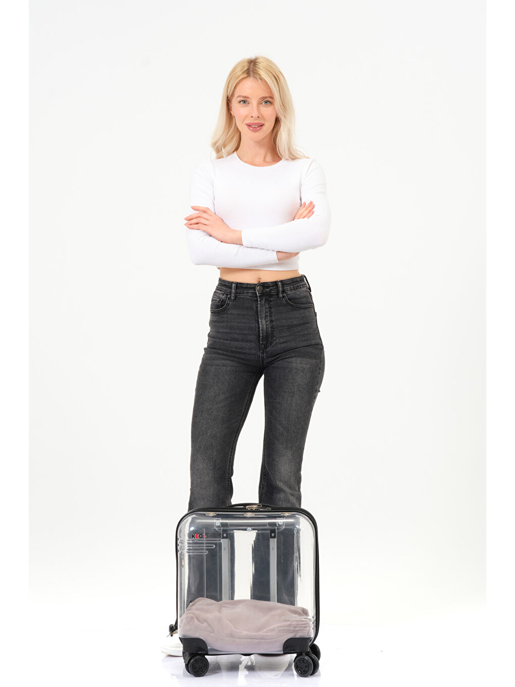 Şeffaf Evcil Hayvan Valizi Siyah Aksesuarlı – 360° Döner Tekerlekli-11