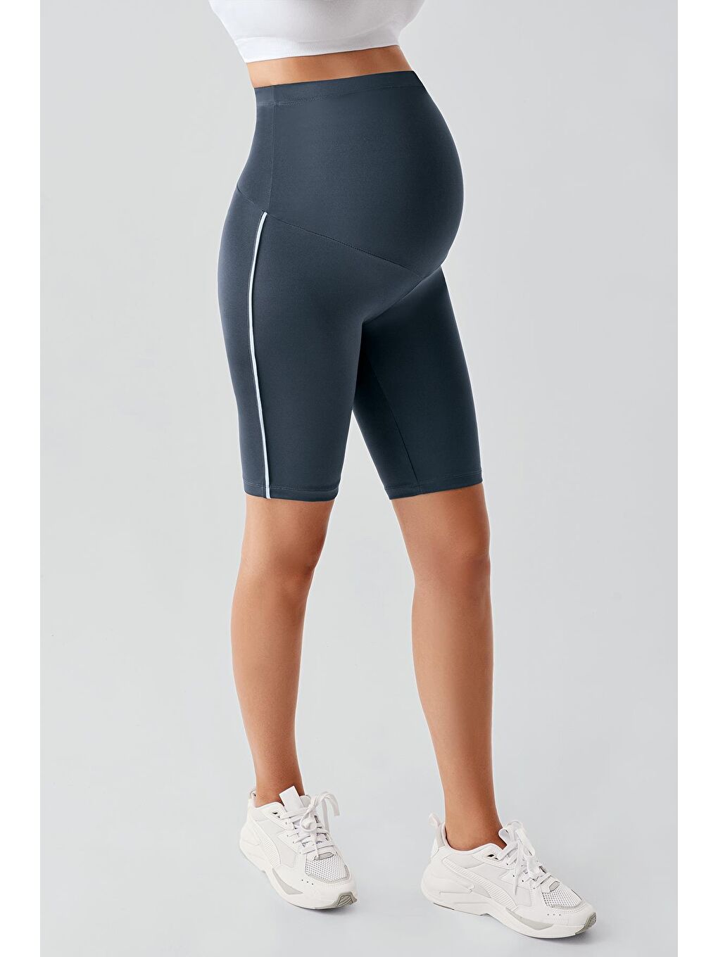 Antrasit Biyeli Diz Üstü Biker Esnek Ayarlanabilir Bel Hamile Tayt T27-1