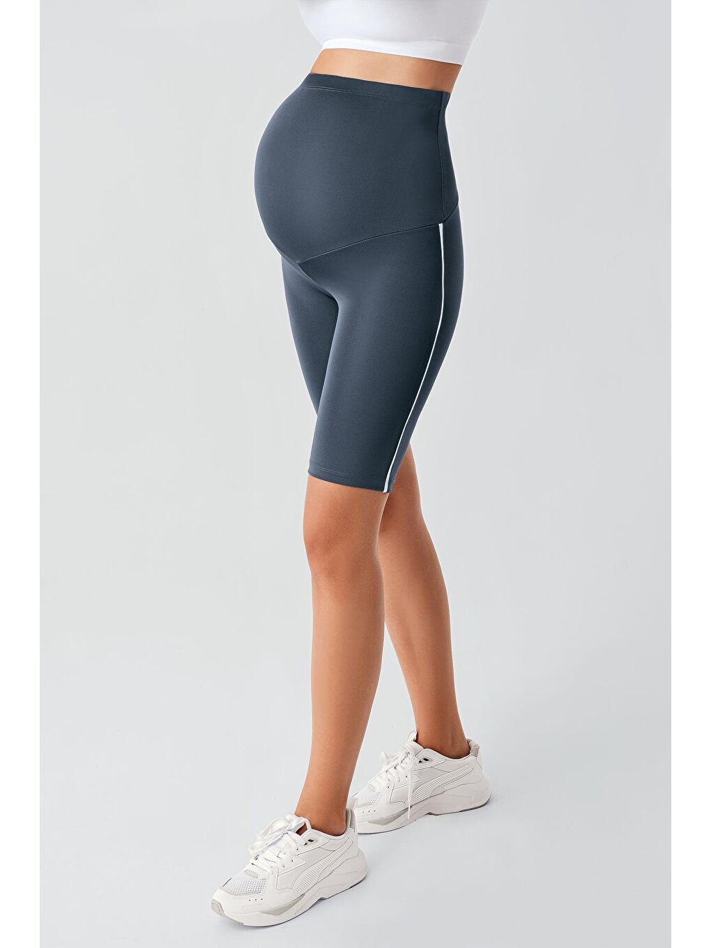 Antrasit Biyeli Diz Üstü Biker Esnek Ayarlanabilir Bel Hamile Tayt T27-2