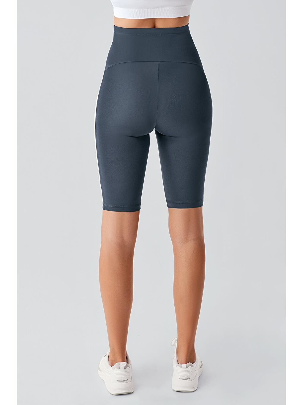 Antrasit Biyeli Diz Üstü Biker Esnek Ayarlanabilir Bel Hamile Tayt T27-3