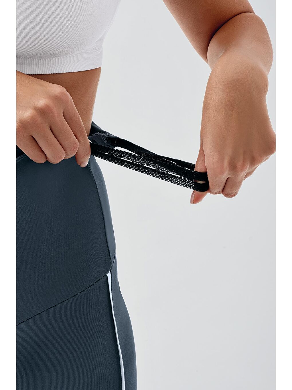 Antrasit Biyeli Diz Üstü Biker Esnek Ayarlanabilir Bel Hamile Tayt T27-4