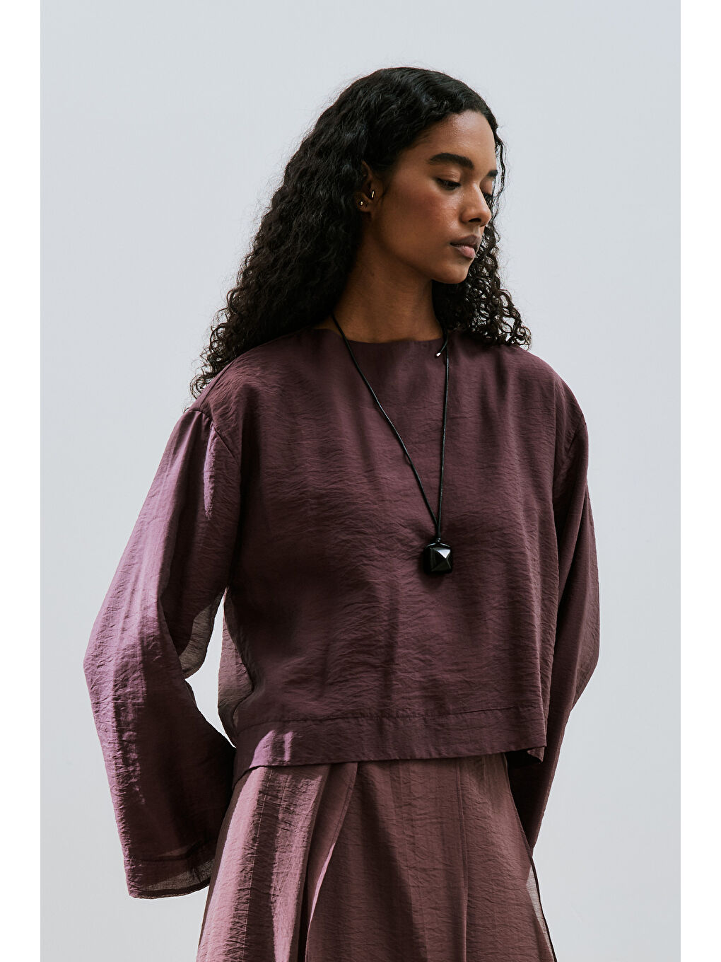 Geniş Kol Dökümlü Bluz Bordo-4