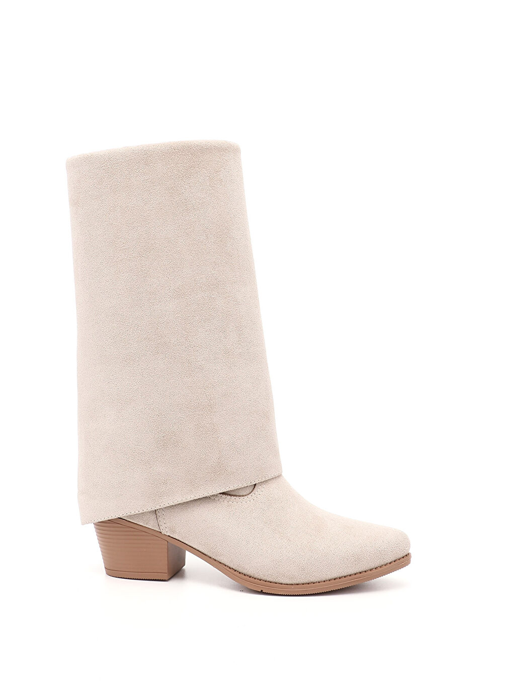 Bej Kadın BEJ Sivri Burun Kalın Topuklu Kovboy Çizme