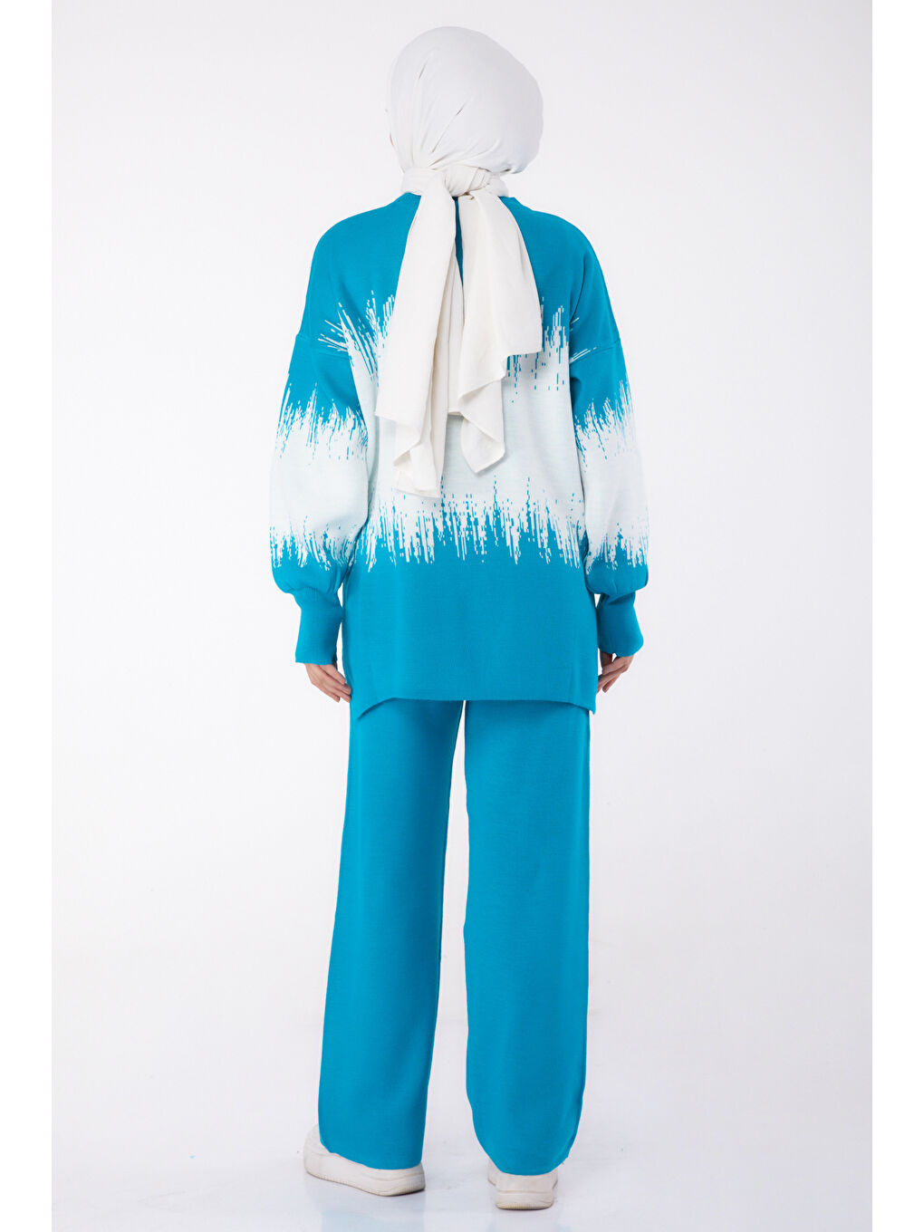 Mavi Bisiklet Yaka Kadın Turkuaz Desenli Triko Takım - 26426-3